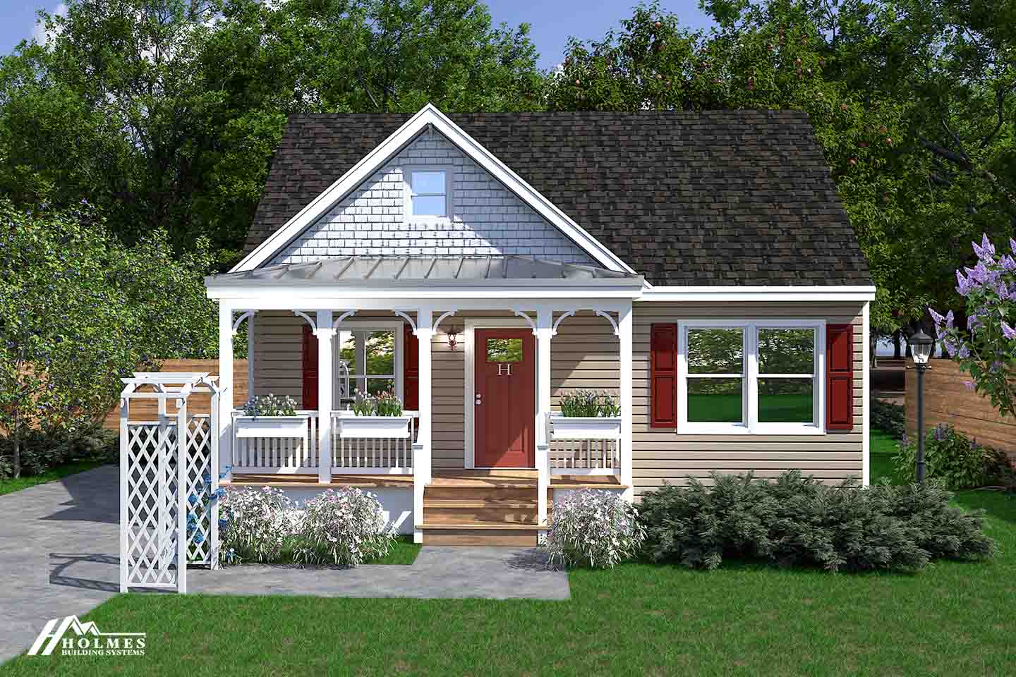 Amelia cozy cottage cape hero, elevation, and exterior home features