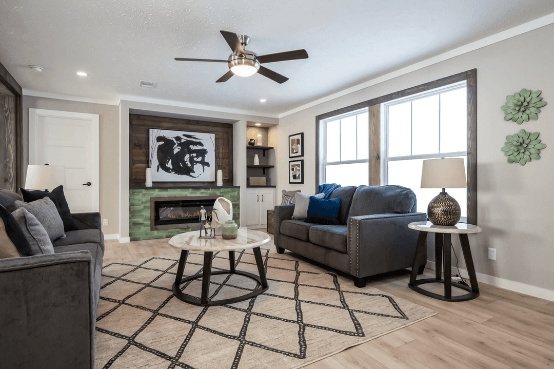 The limestone interior home features