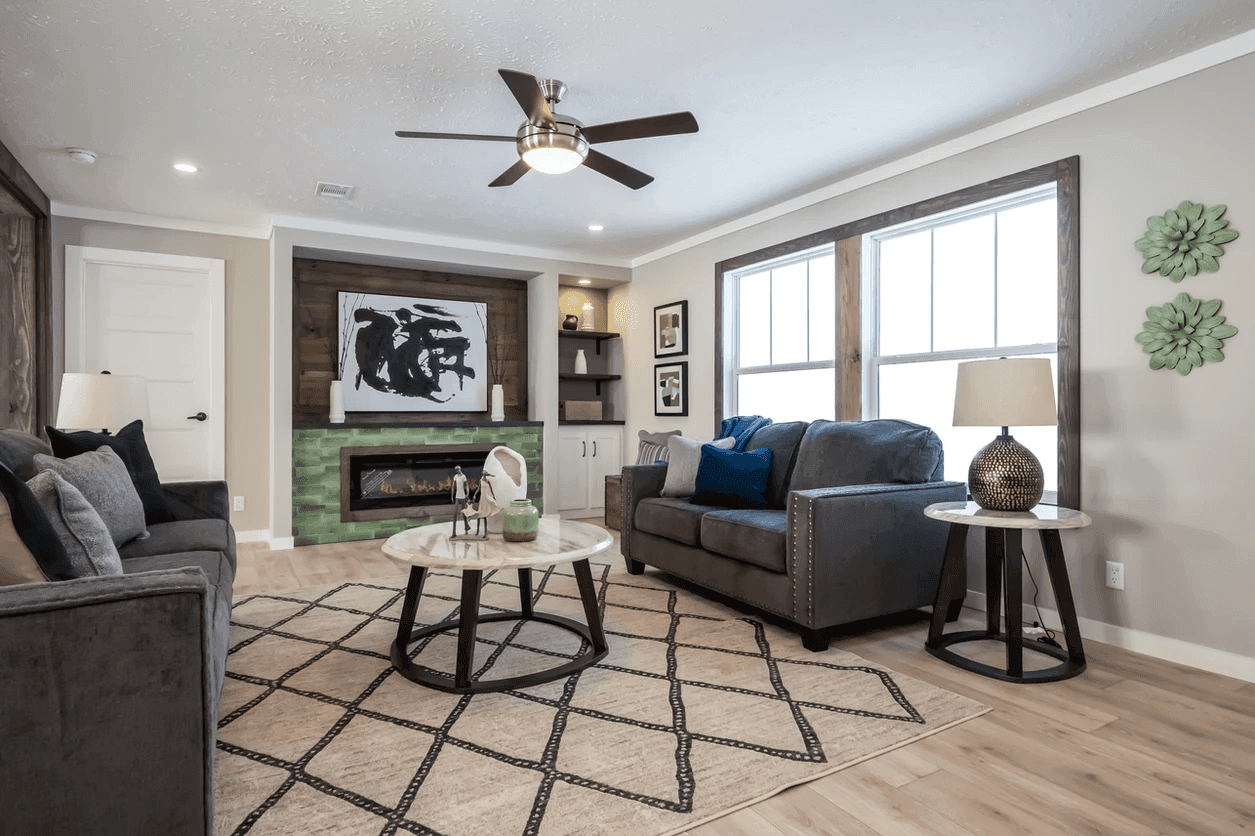 The limestone interior home features