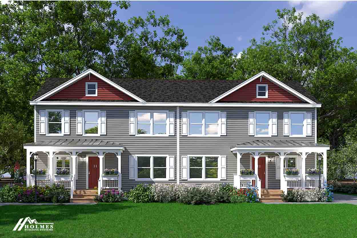 Amelia cozy cottage two story duplex hero, elevation, and exterior home features