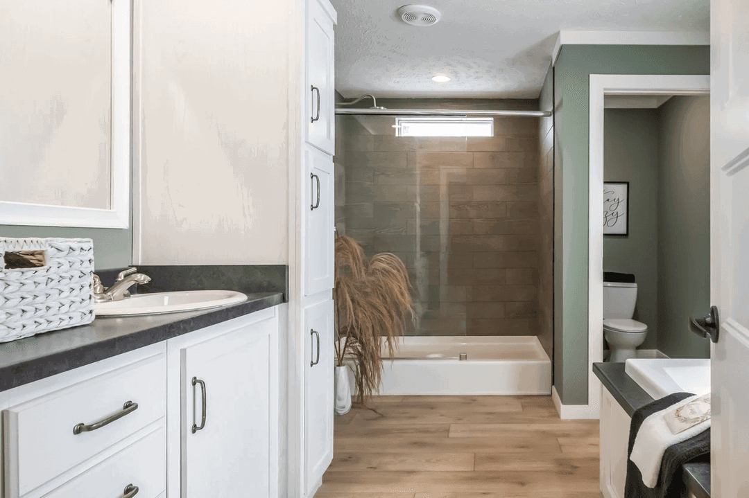 The limestone bathroom home features