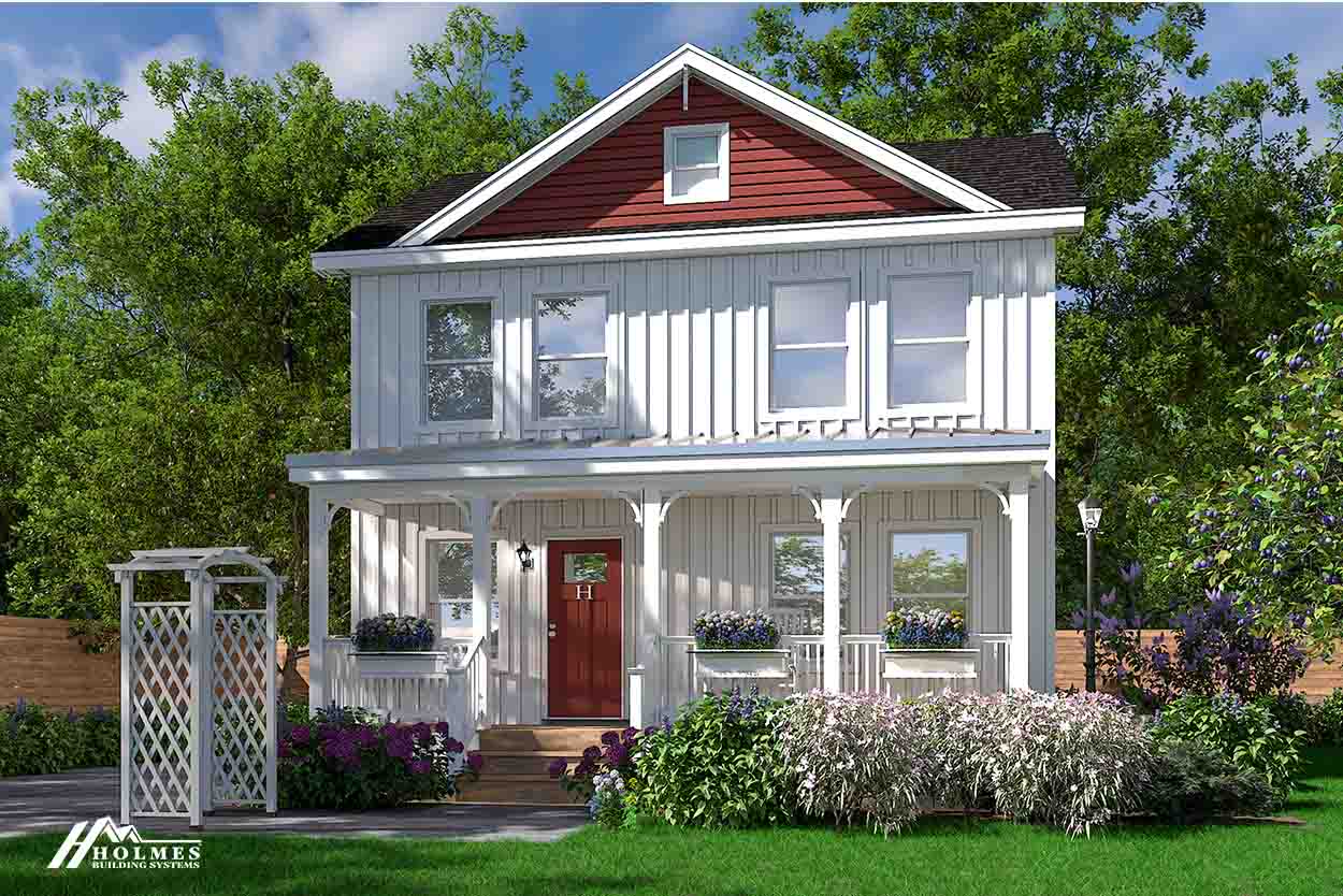 Amelia cozy cottage two story elevation and exterior home features